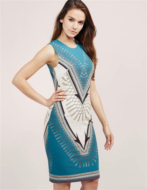 Lyst - Versace Print Dress in Blue