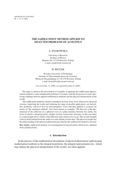 (PDF) The saddle point method applied to selected problems of acoustics