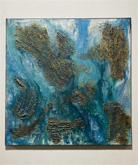 Turquoise gold sand texture abstract painting, Furniture & Home Living, Home Decor, Wall Decor ...