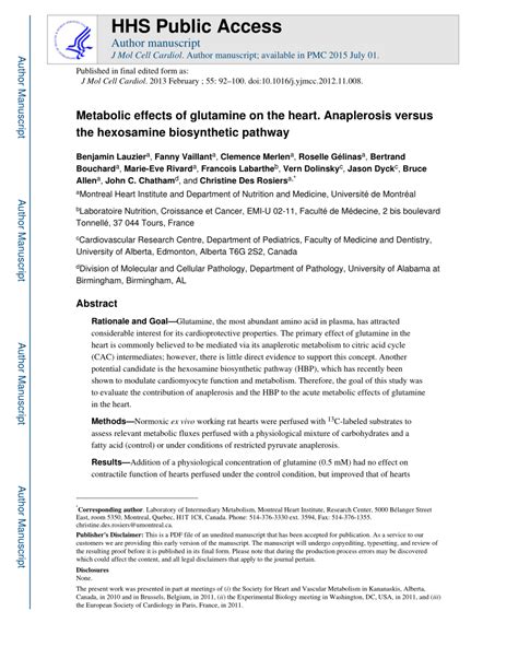 (PDF) Metabolic effects of glutamine on the heart: Anaplerosis versus the hexosamine ...