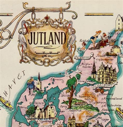 Animated DENMARK Map of Jutland Denmark Print Map Gallery | Etsy