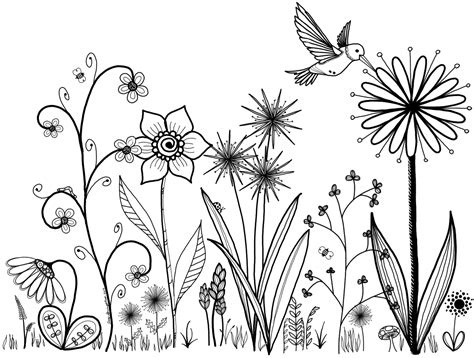 Flower Garden Drawing Black And White
