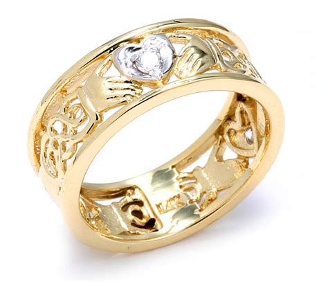 Claddagh Ring - Two-Tone Gold Diamond Claddagh Wedding Band with Celtic Knot at IrishShop.com ...