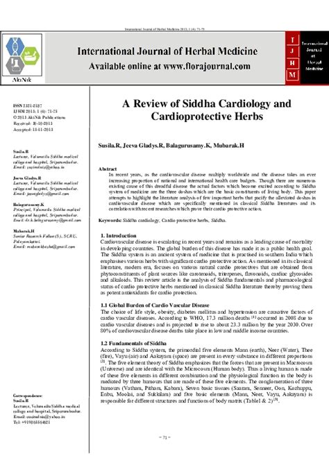 (PDF) A review of Siddha cardiology and cardioprotective herbs | R Susila - Academia.edu