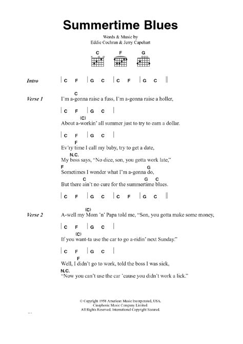 Summertime Blues by Eddie Cochran - Guitar Chords/Lyrics - Guitar Instructor