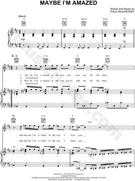 Paul McCartney "Maybe I'm Amazed" Sheet Music in D Major (transposable) - Download & Print ...