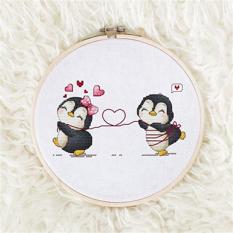 "Cross stitch pattern \"Penguins tied with one thread\" The size of the embroidery: 88х51 ...