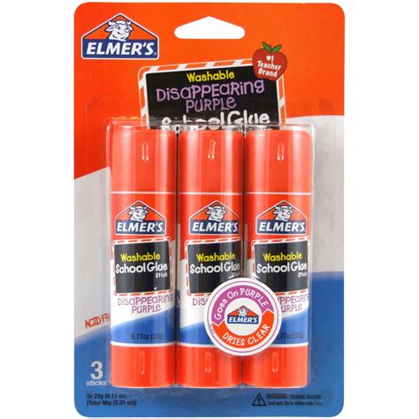 Elmer's Disappearing Purple Washable School Glue Sticks, 0.77 oz, 3 ...