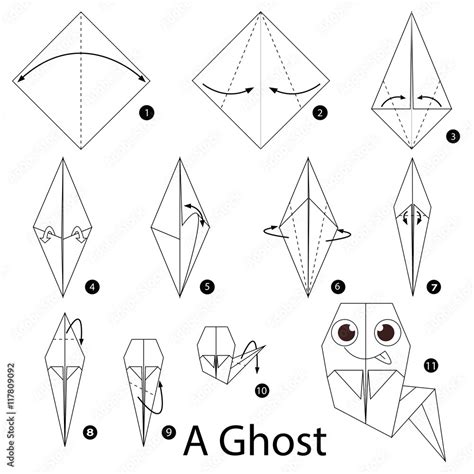 Step by step instructions how to make origami A Ghost. Stock Vector | Adobe Stock