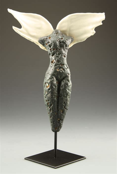 Transcendence: Black Winged Figure by Cathy Broski (Ceramic Sculpture) | Artful Home