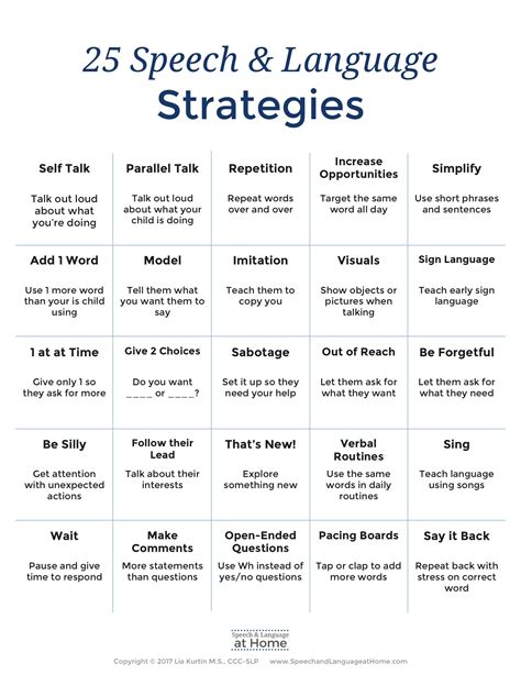 the 25 speech and language strategy for students to use in their writing skills, including self talk