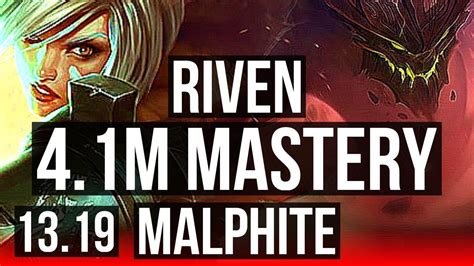 RIVEN vs MALPHITE (TOP) | 4.1M mastery, 6/1/6, 1400+ games | NA Grandmaster | 13.19 - YouTube