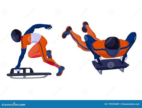 Vector Skeleton Sportsman Winter Sport Isolated on White Sledge Man in Helmet Sliding Stock ...