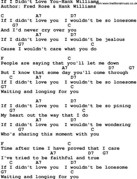 Country Music:If I Didn't Love You-Hank Williams Lyrics and Chords