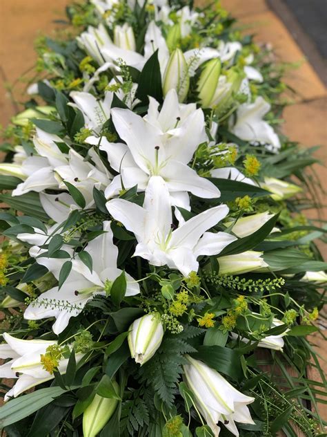 White Lily Casket Spray - Casket Tributes | Vanilla Blue Flowers