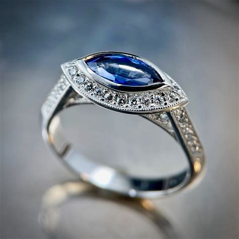 Marquise Sapphire Halo Ring R257 - Sholdt Jewelry Design