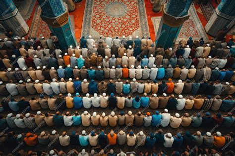 Premium Photo | Rear view of a congregation praying together in a mosque displaying unity and faith