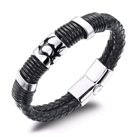 Aliexpress.com : Buy Double Layers Black Genuine Leather Designer Bracelet for Men Jewelry Cool ...