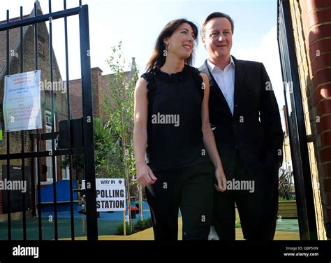 Conservative Party leader David Cameron and his wife Samantha leave a ...