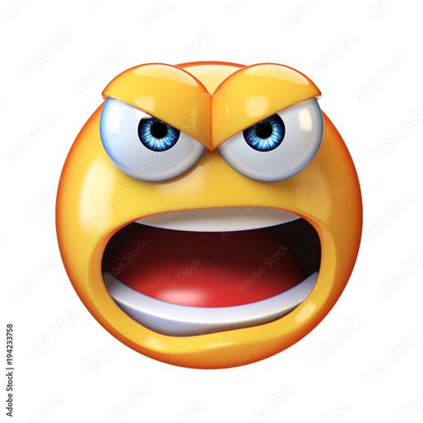 Angry emoji shouting isolated on white background, mad emoticon yelling 3d rendering Stock ...