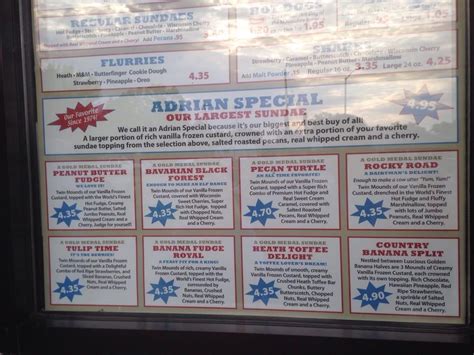 Menu at Adrian's Frozen Custard restaurant, Burlington