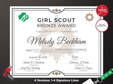 Girl Scout Bronze Award Certificate Printable PDF Template | Etsy