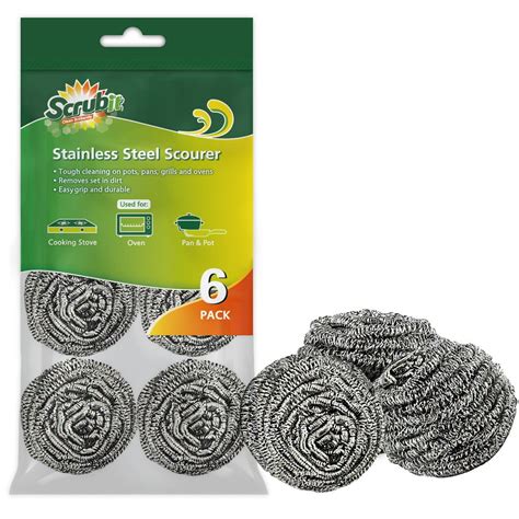 6 Pack Stainless Steel Scourers by Scrub It – Steel Wool Scrubber Pad Used for Dishes, Pots ...