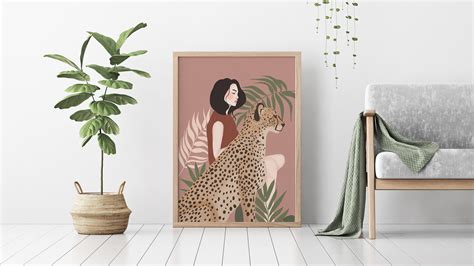 Cheetah and Girl Wall Art Decor, Cheetah Art Print, Leopard Wall Art ...