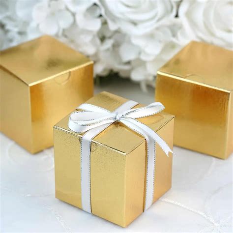 Gold Wedding Favor Boxes - 3 Inch Square | EnFete