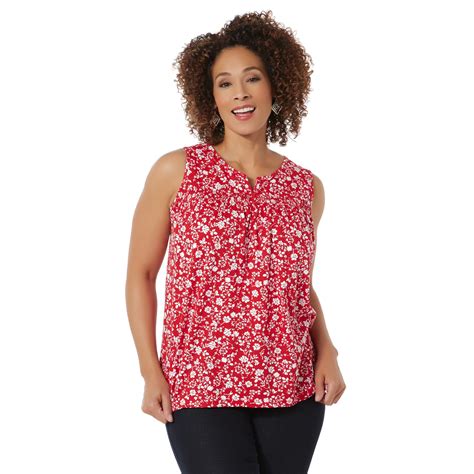 Basic Editions Women's Plus Smocked Tank Top - Floral