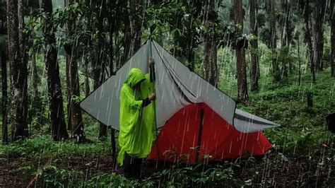 SOLO CAMPING HEAVY RAIN • THUNDERSTORM • RELAXING CAMPING IN THE FOREST ...