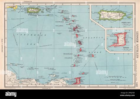 LESSER ANTILLES. Windward & Leeward islands. Puerto Rico. Trinidad 1952 map Stock Photo - Alamy