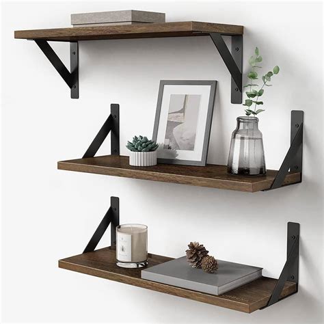 Cubilan 17 in. W x 6 in. D Rustic Brown Wood Decorative Wall Shelf Floating Shelves Wall Mounted ...