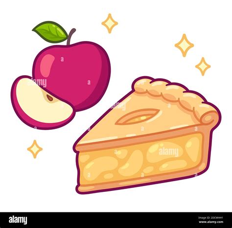 Cute cartoon apple pie drawing. Simple hand drawn pie slice with red apples. Isolated vector ...