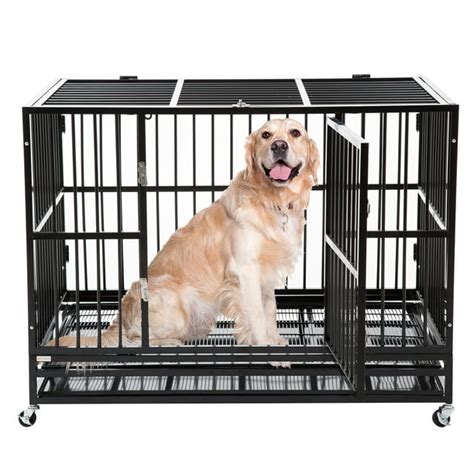 48" Large Heavy Duty Dog Cage Crate Kennel Metal Pet Playpen Portable Foldable Collapsible with ...