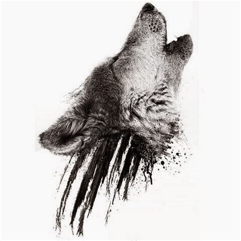 Realistic howling wolf head on black smudges tattoo design - Tattooimages.biz