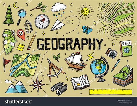 Set of geography symbols. Equipments for web banners. Vintage outline ...