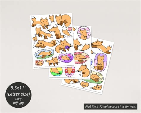 39 Cute Fox Digital Stickers Red Fox Printable Stickers - Etsy