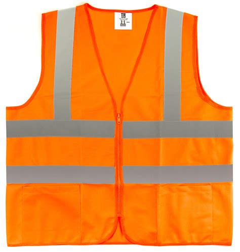 Class 2 High Visibility Safety Vest, Knitted Fabric, 2-Pocket with Zipper, Orange