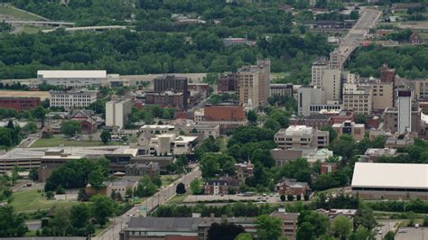 5K stock footage aerial video orbiting the campus of Youngstown State University, Ohio Aerial ...