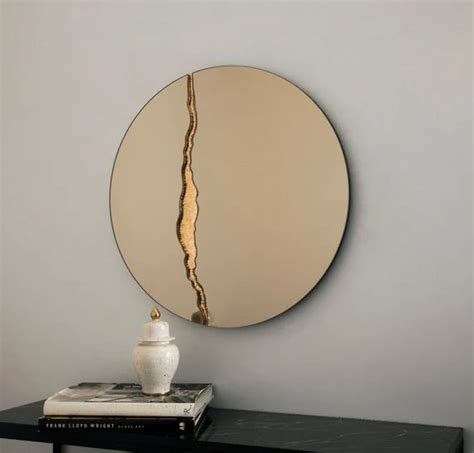 Fracture™ Contemporary Round Frameless Bronze Mirror With Bronze ...