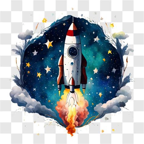 Download Rocket Ship Flying Through the Night Sky Illustration PNG Online - Creative Fabrica