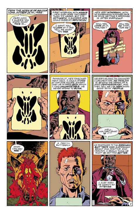 In these panels, Rorschach is participating in the Rorschach Test and ...