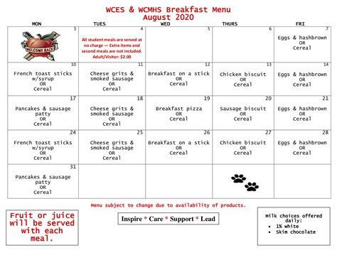 Breakfast and Lunch Menus - High School - Schools - Wheeler County Schools