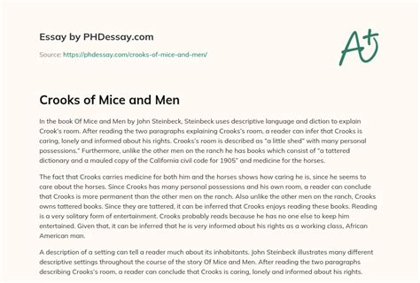 Crooks Of Mice And Men Essay Example (300 Words) - PHDessay.com