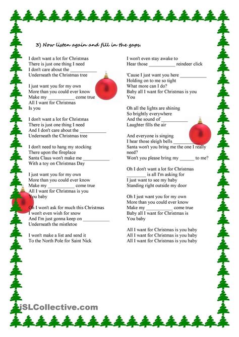 Song Activity - All I want for Christmas is you | Christmas songs lyrics, Have fun teaching ...