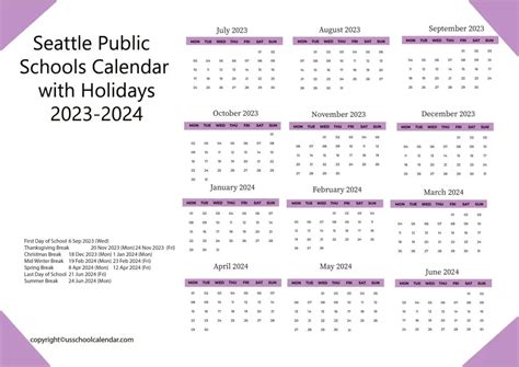 Seattle Public Schools Calendar with Holidays 2023-2024