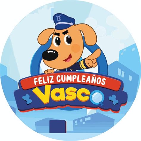 a cartoon dog with the words vasco on it's chest and in front of a cityscape