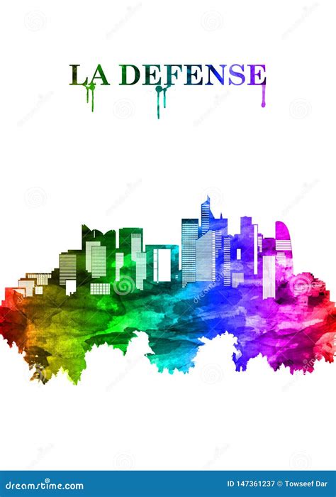 La Defense Skyline Portrait Rainbow Stock Illustration - Illustration of defense, contemporary ...