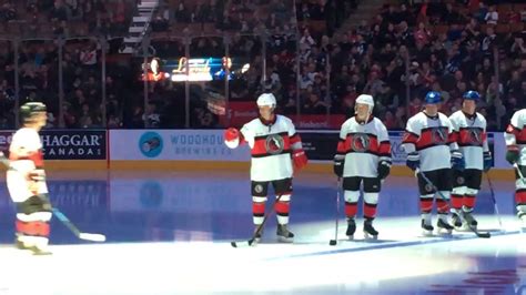 2018 NHL Hockey Hall of Fame Legends Classic Game on ice player introductions. Hockey Legends ...